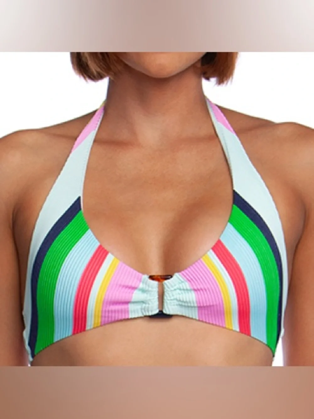 EUC Trina Turk Multicolor Ribbed Halter Bikini Top - 6